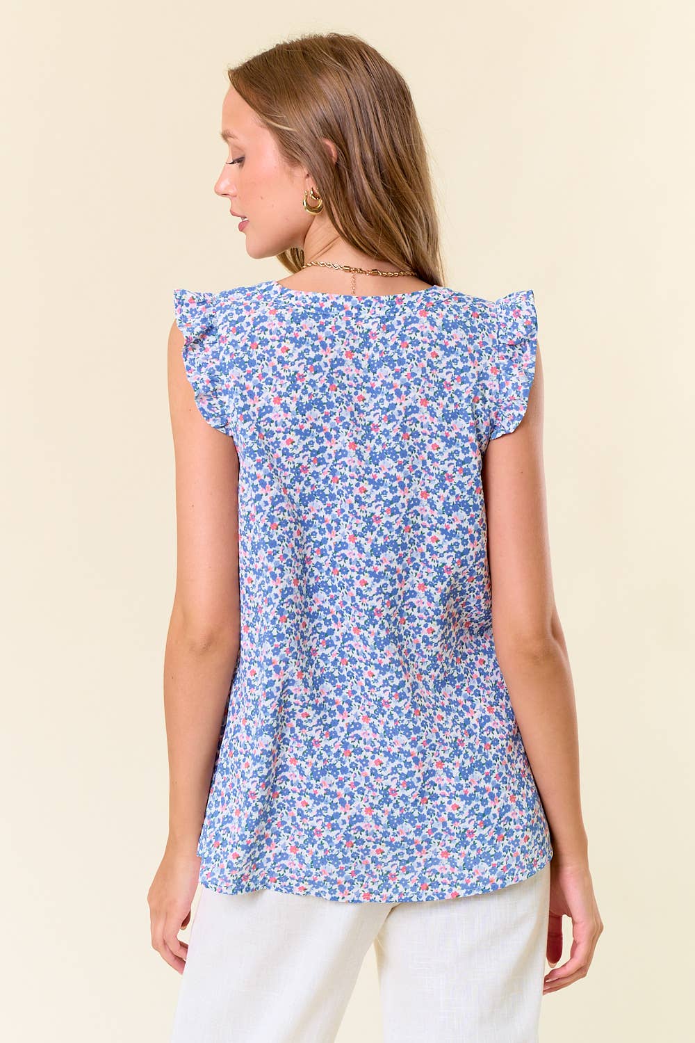 Floral Ruffle Top in Blue