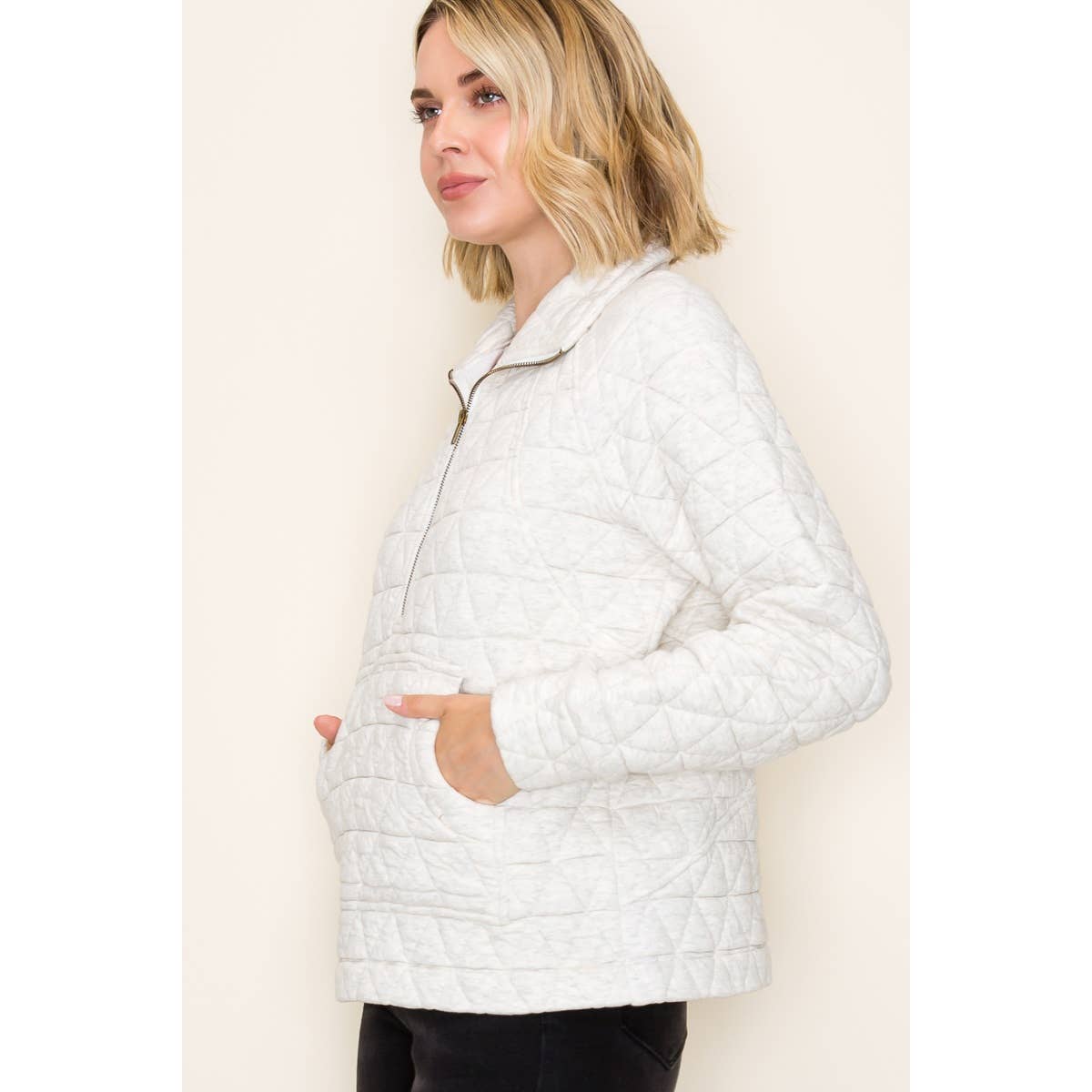 Half Zip Quilted Pullover in Grey