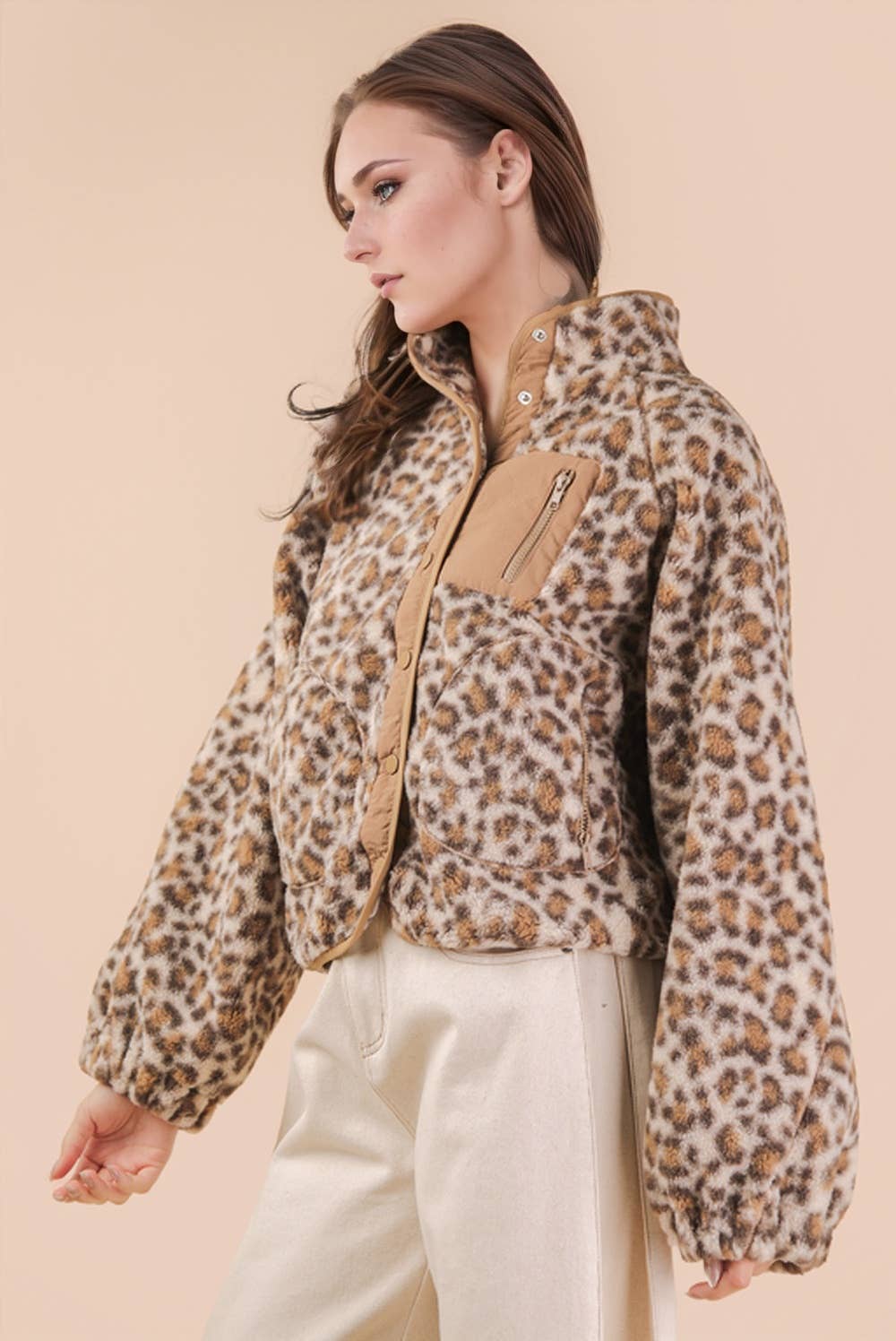 Oversized Fleece Jacket in Leopard