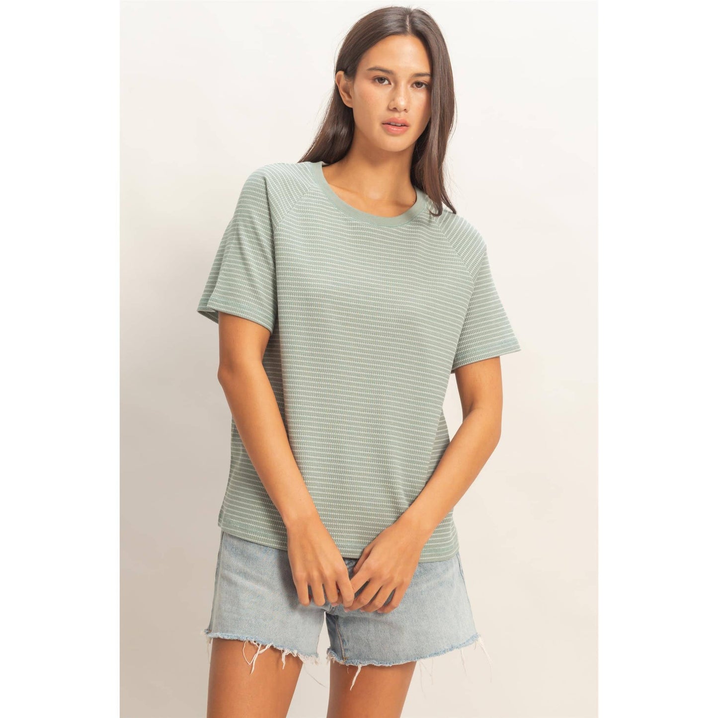 Striped Raglan Top in Sage Green