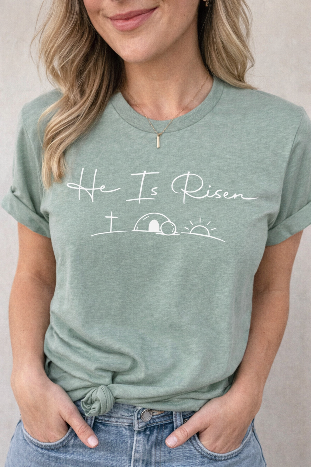 Graphic - He Is Risen in Light Green