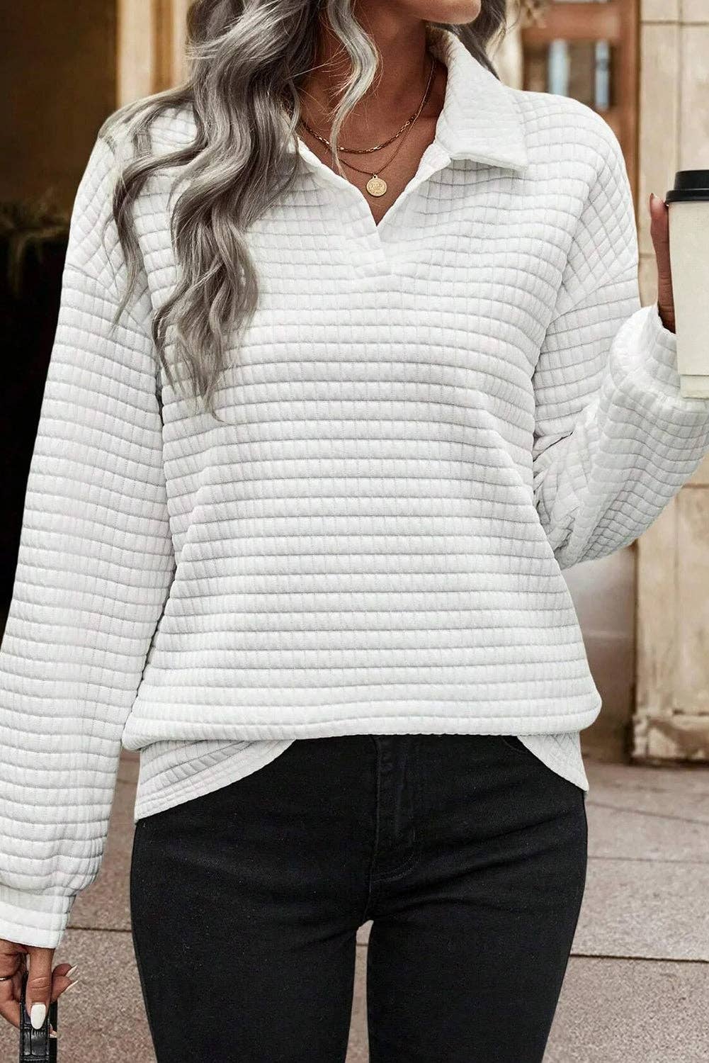 Textured Collar Top in White