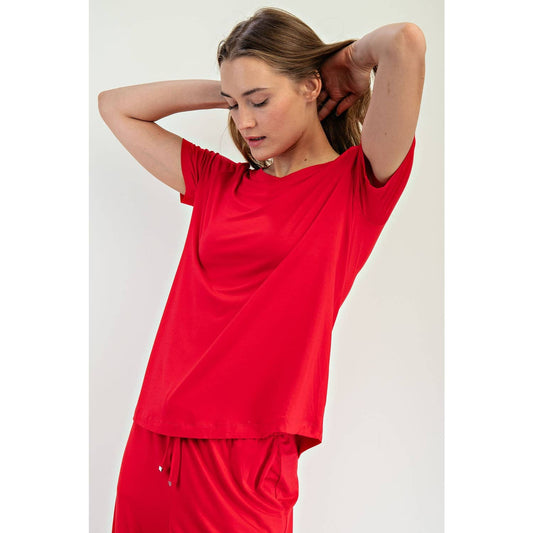 Modal Short Sleeve Top in Red