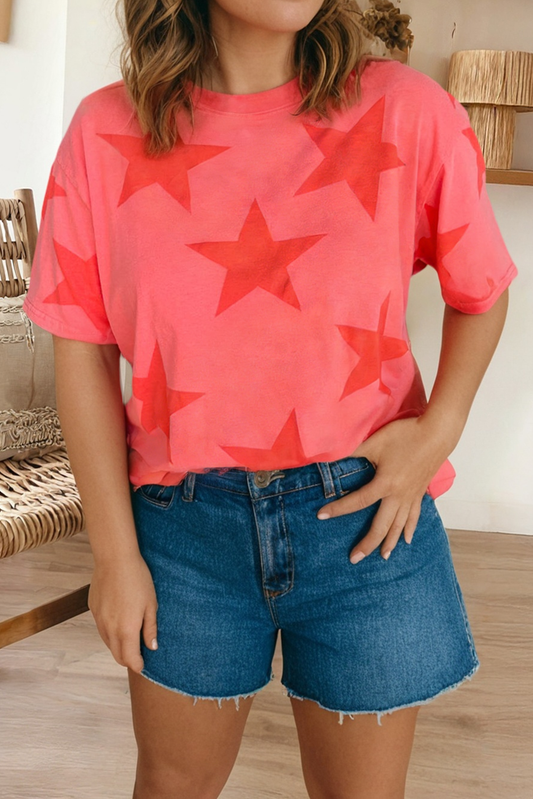 Mineral Washed Star Tee in Red