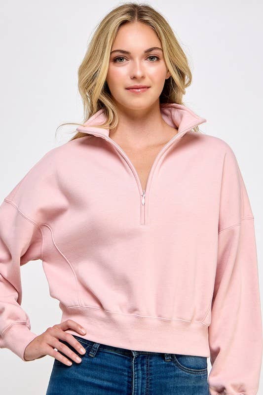 Fleece Half Zip Sweatshirt in Pink