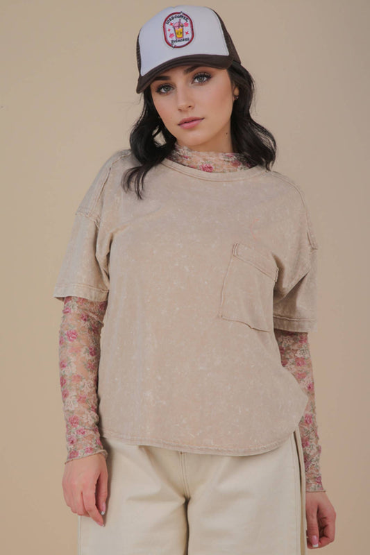 Mineral Washed Pocket Tee in Taupe