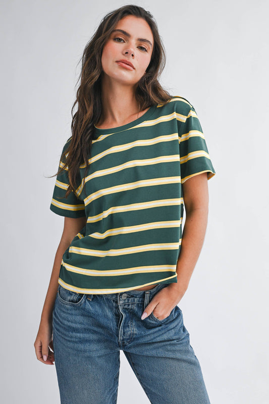 Striped Boxy Tee in Green