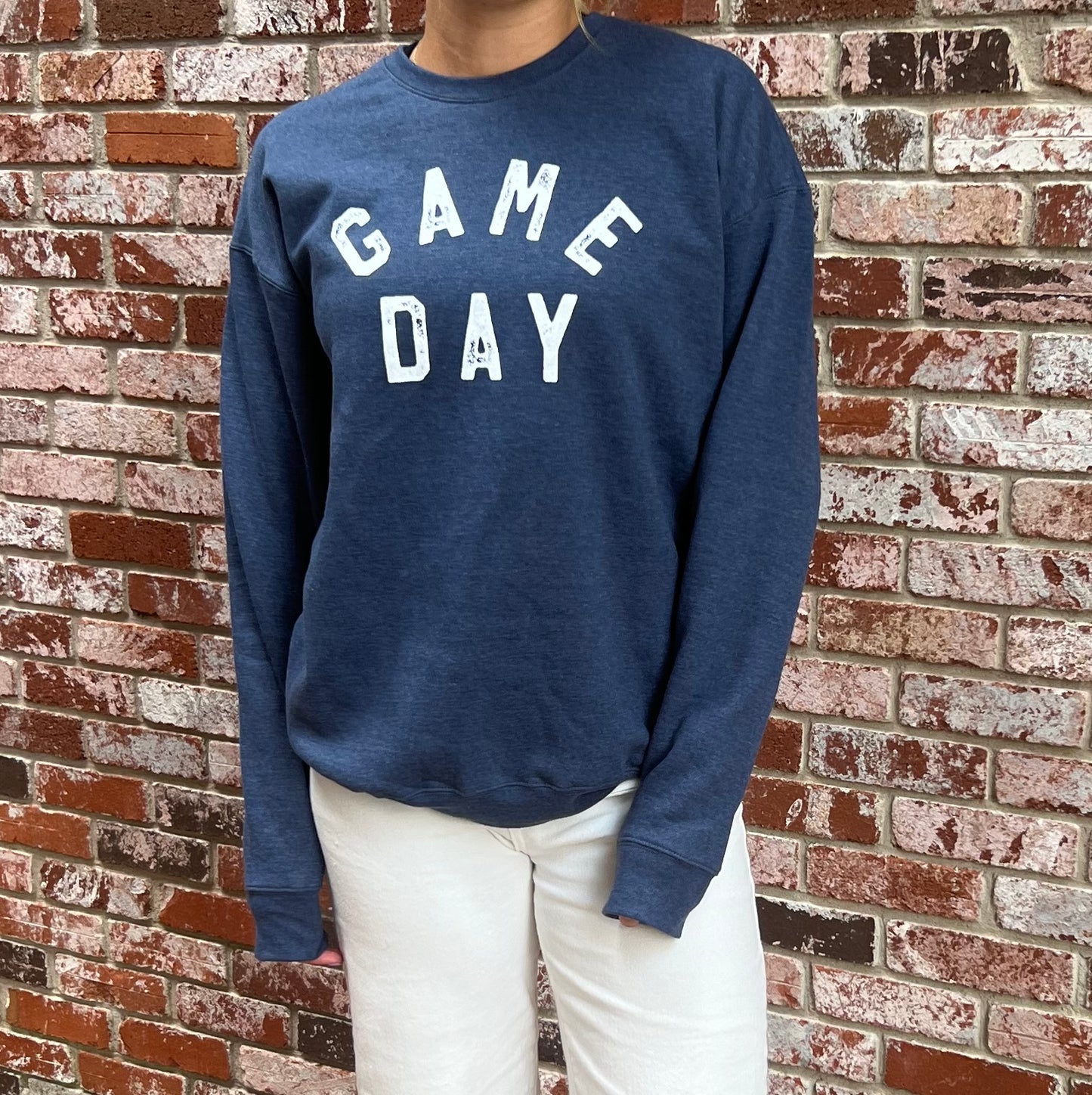 Graphic - Retro Game Day Fleece Crew in Heather Denim