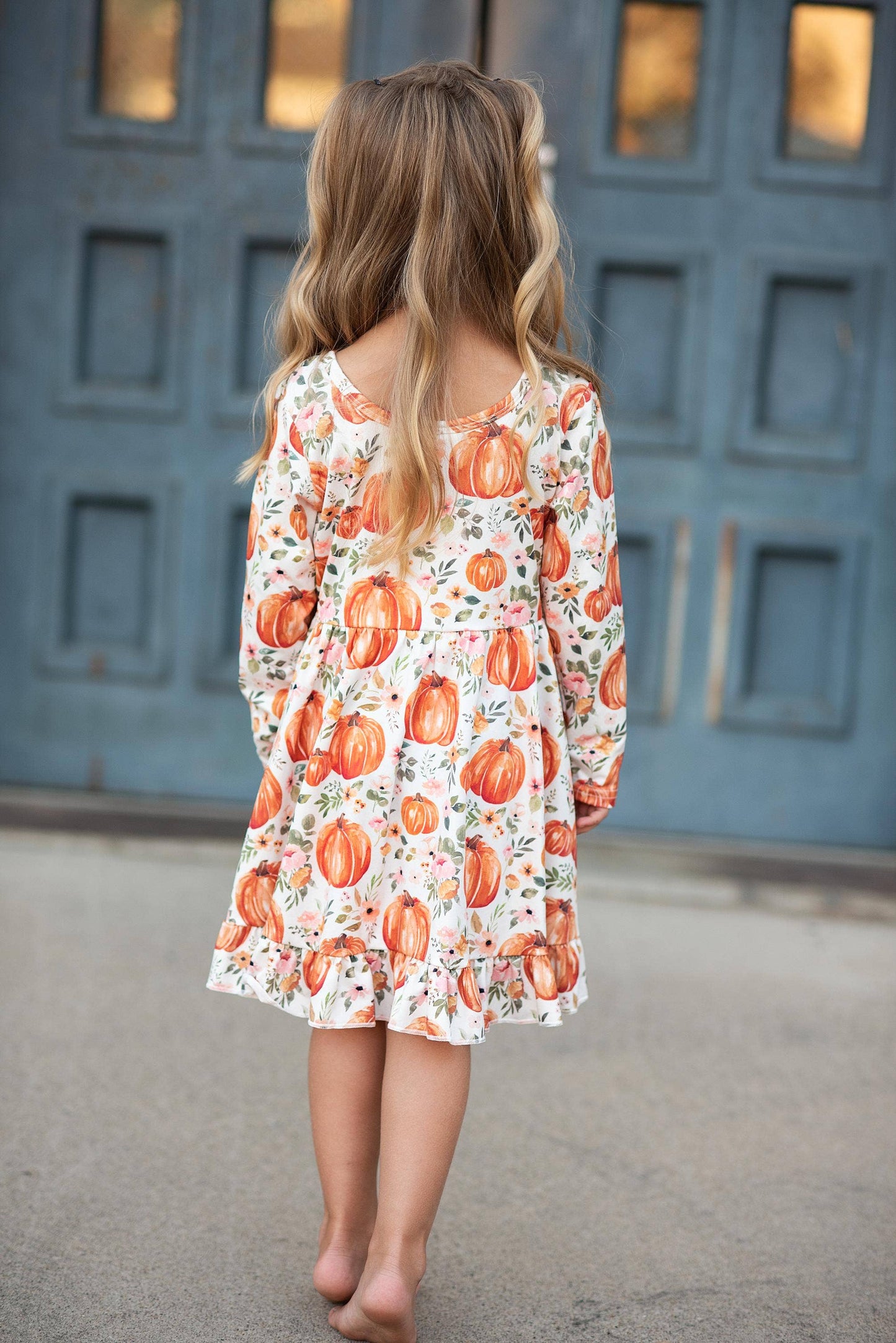 Kids Pumpkin & Floral Twirl Dress