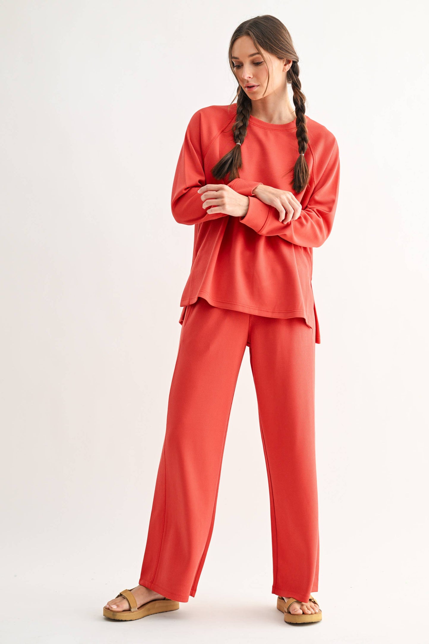 Mono B Luxe Ribbed 2-Piece Set in Blushed Brick