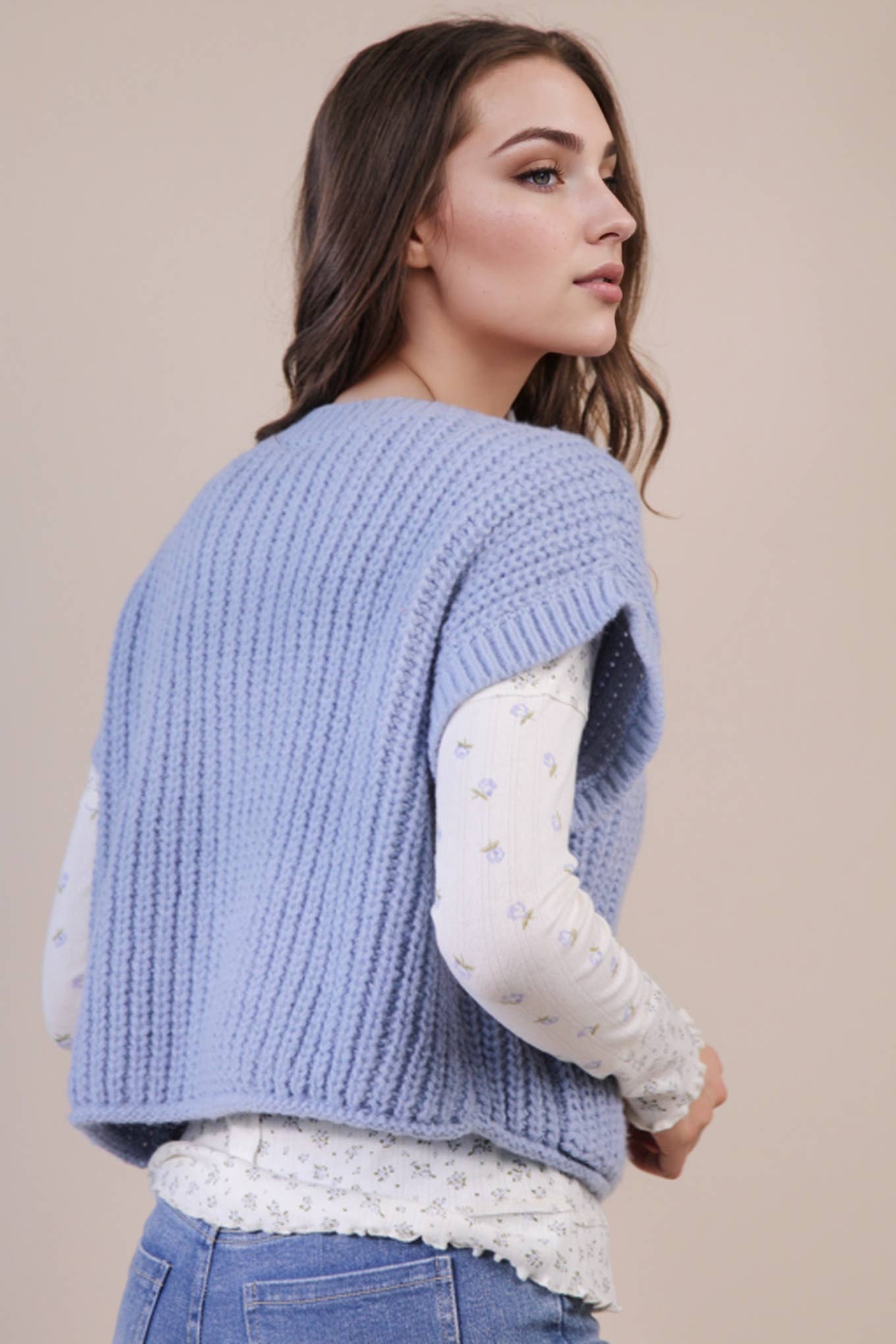 Oversized Button Sweater Top in Blue