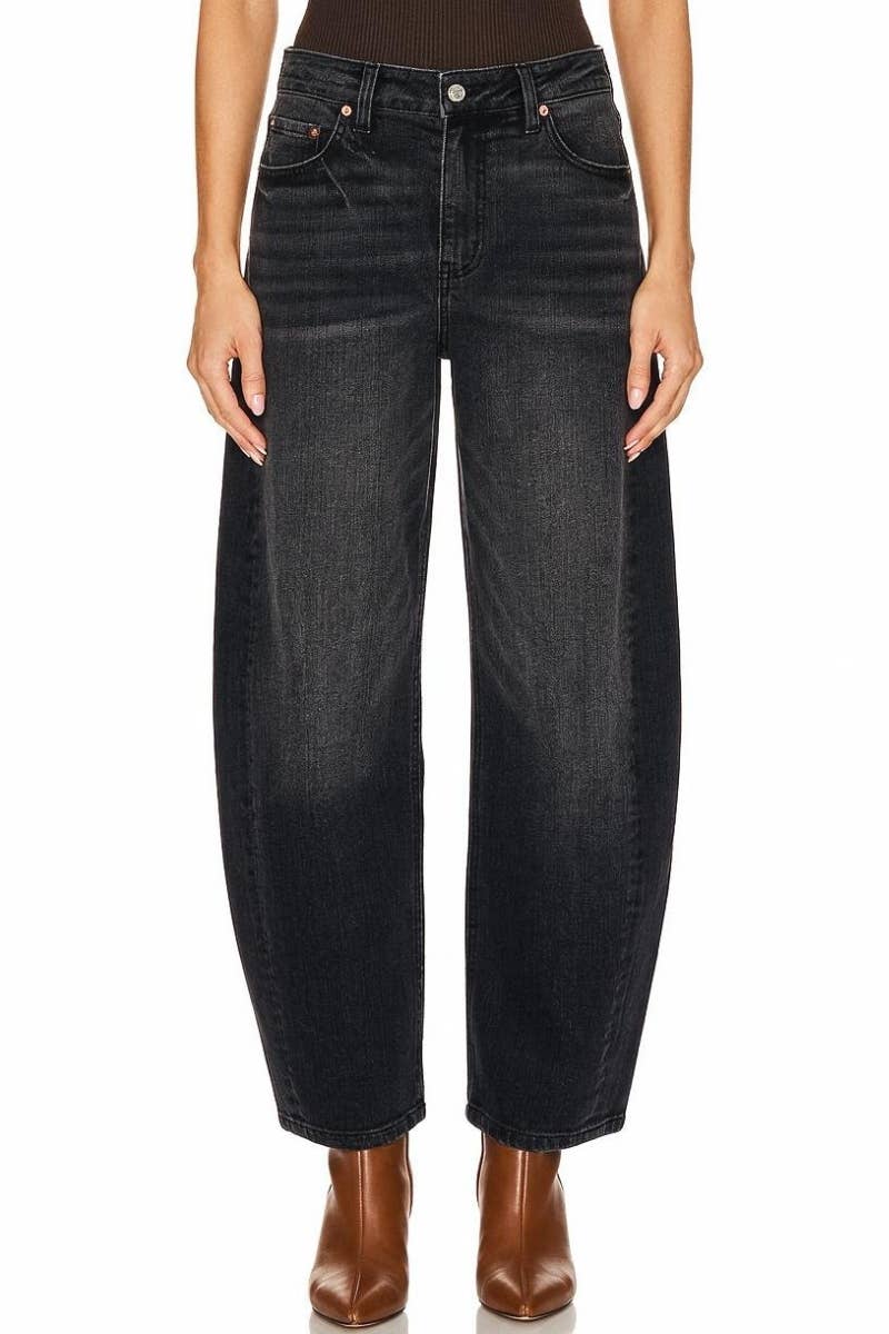 High Rise Relaxed Barrel Denim in Black Wash