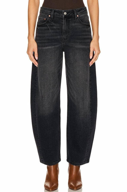 High Rise Relaxed Barrel Denim in Black Wash