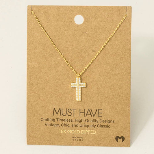Rhinestone Cross Necklace in Gold