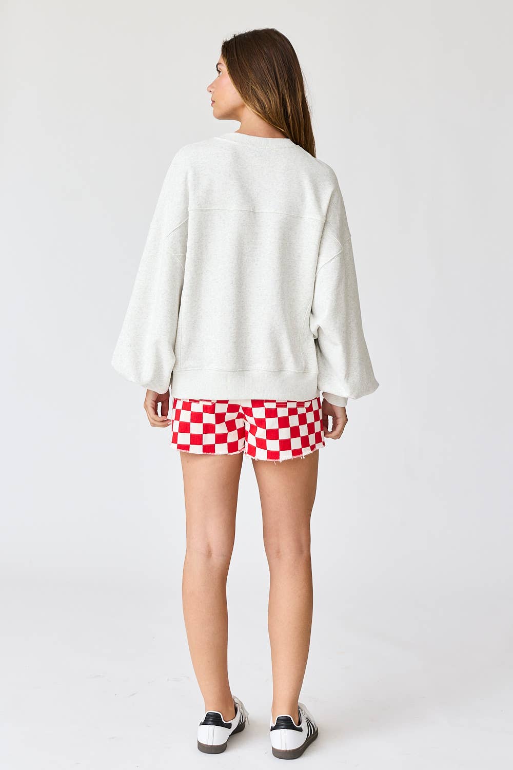 Checkered Denim Shorts in Red