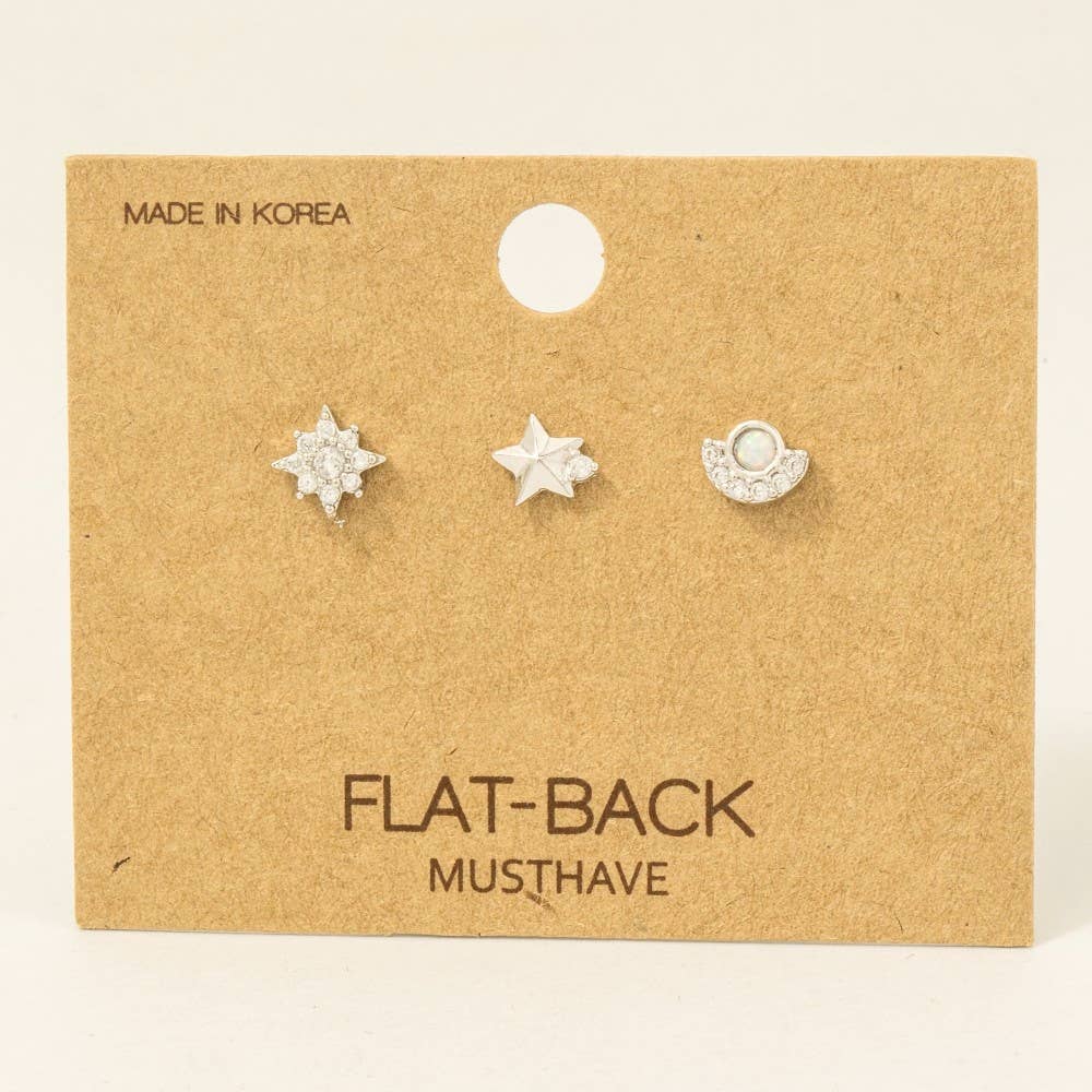 3-Piece Mixed Star Flat Back Studs in Silver