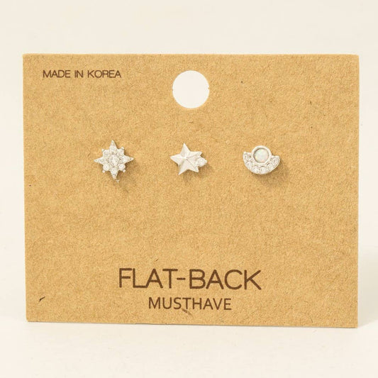 3-Piece Mixed Star Flat Back Studs in Silver