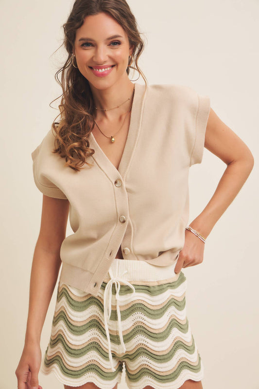 MEDIUM - Button Down Sweater Vest Cardigan in Natural