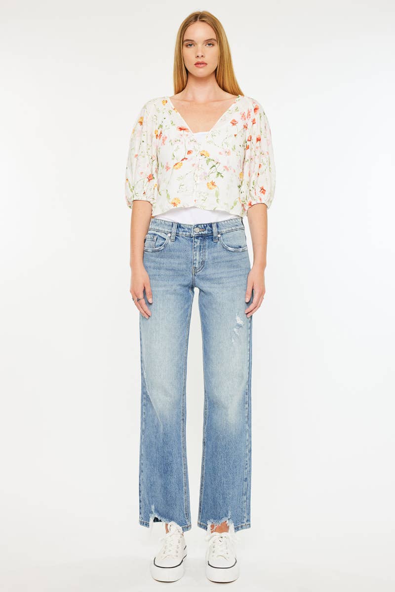 KanCan Mid Rise Straight Denim in Medium Wash