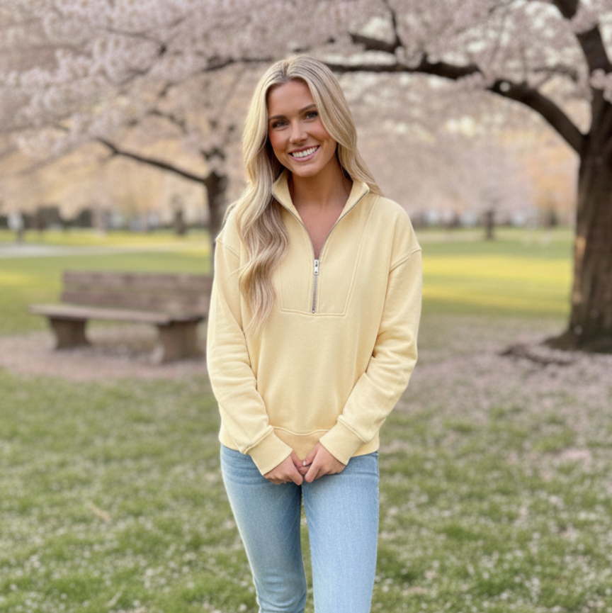 Isabella Half Zip Pullover in Yellow