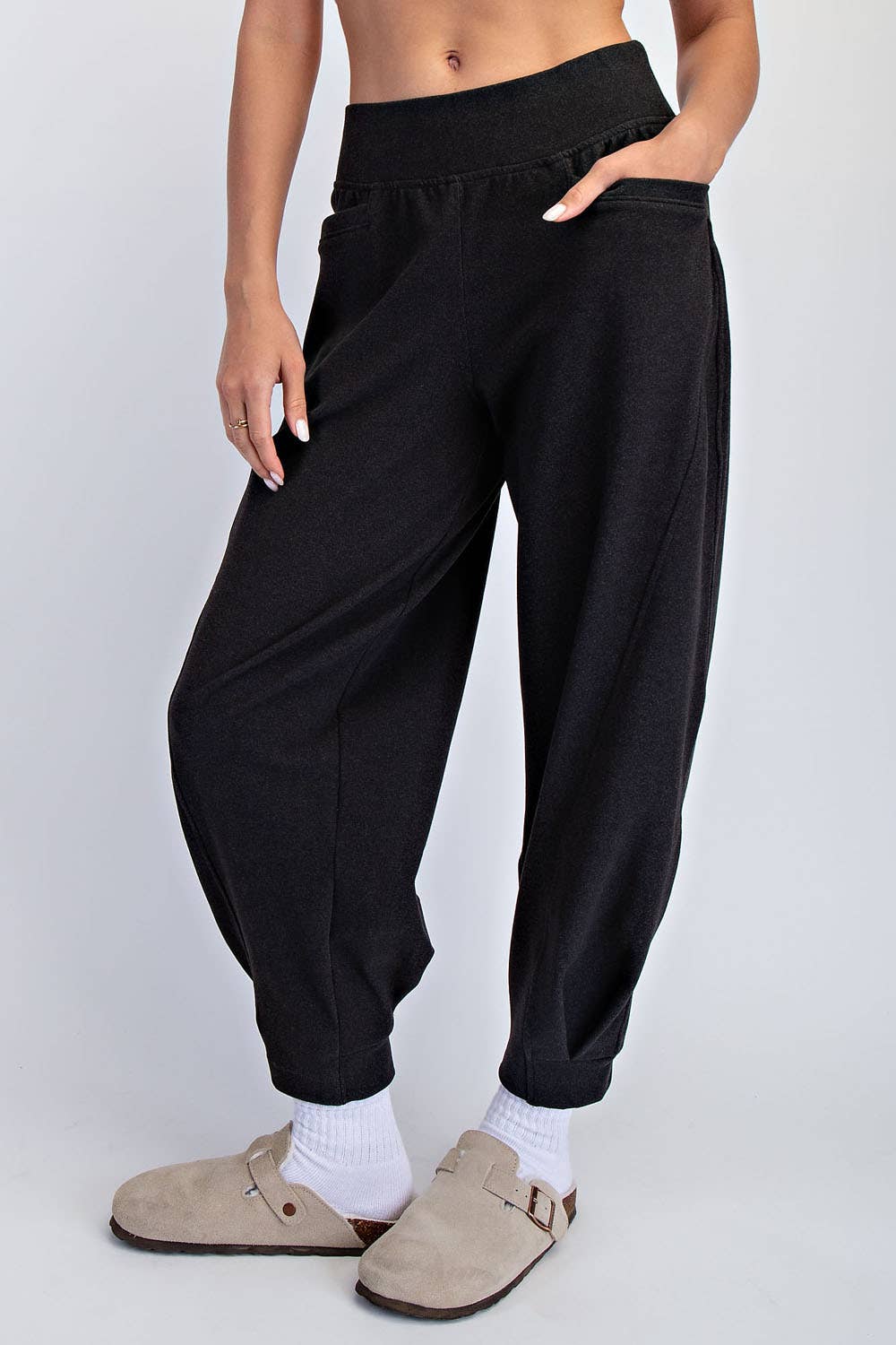 Brushed Rib Cocoon Joggers in Black