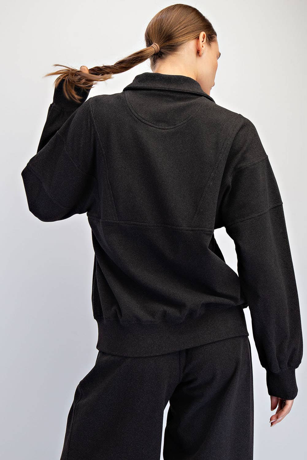 Brushed Rib Pullover in Black