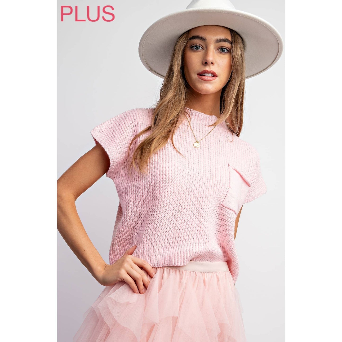 PLUS Drop Shoulder Sweater Top in Light Pink