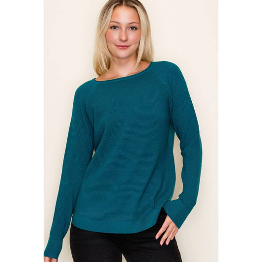 LARGE - Textured Waffle Sweater in Teal