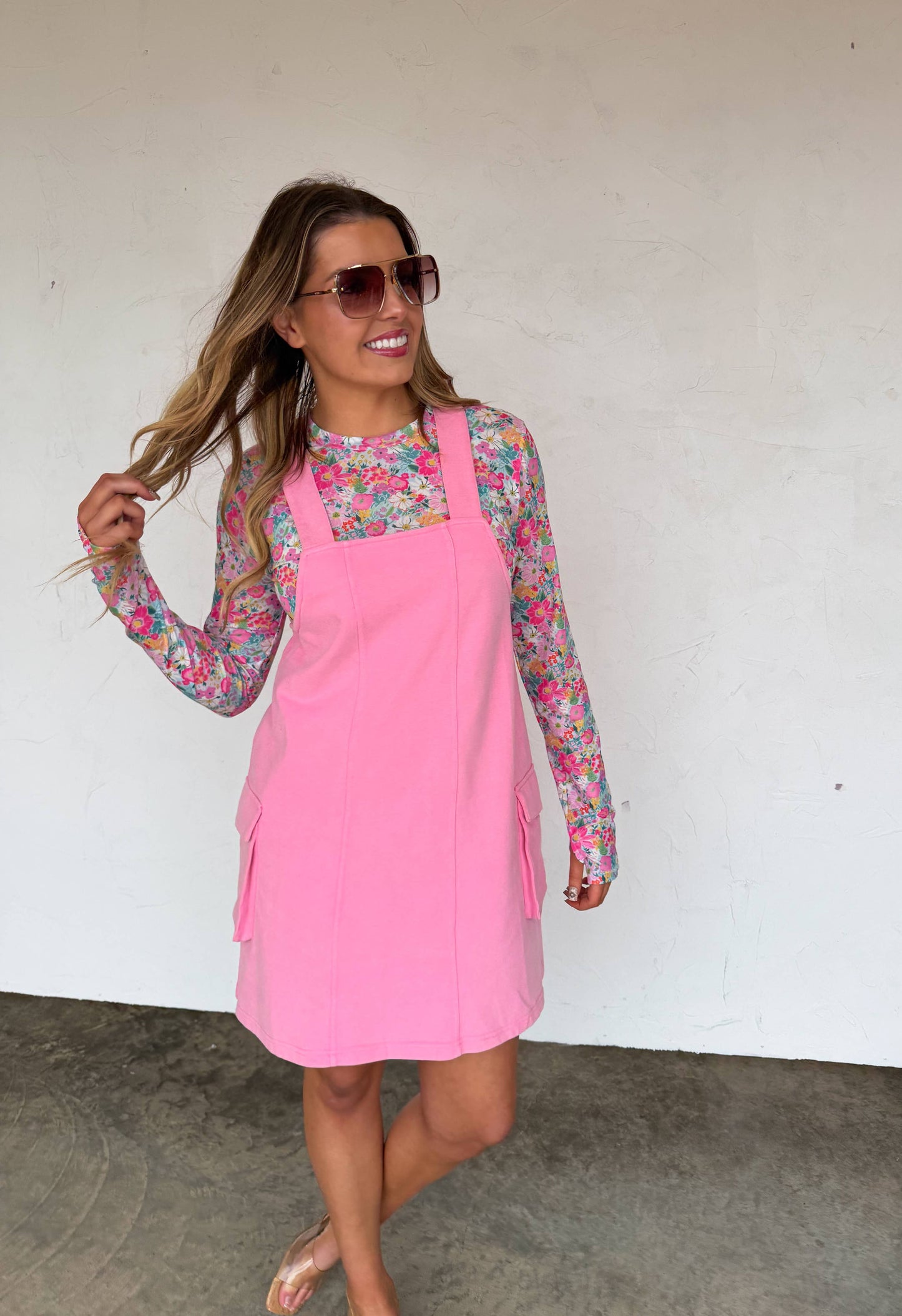 Millie Overall Jumper Dress in Pink
