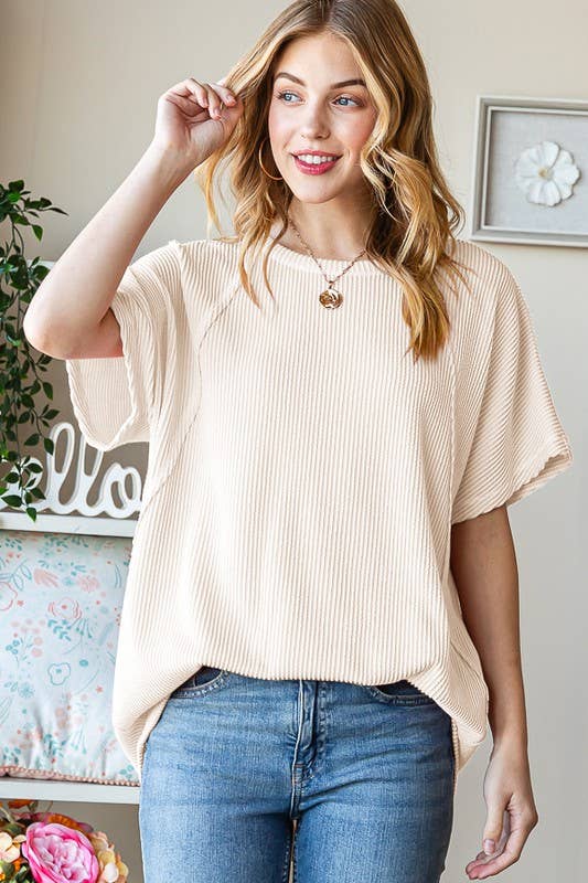 Solid Ribbed Top in Cream