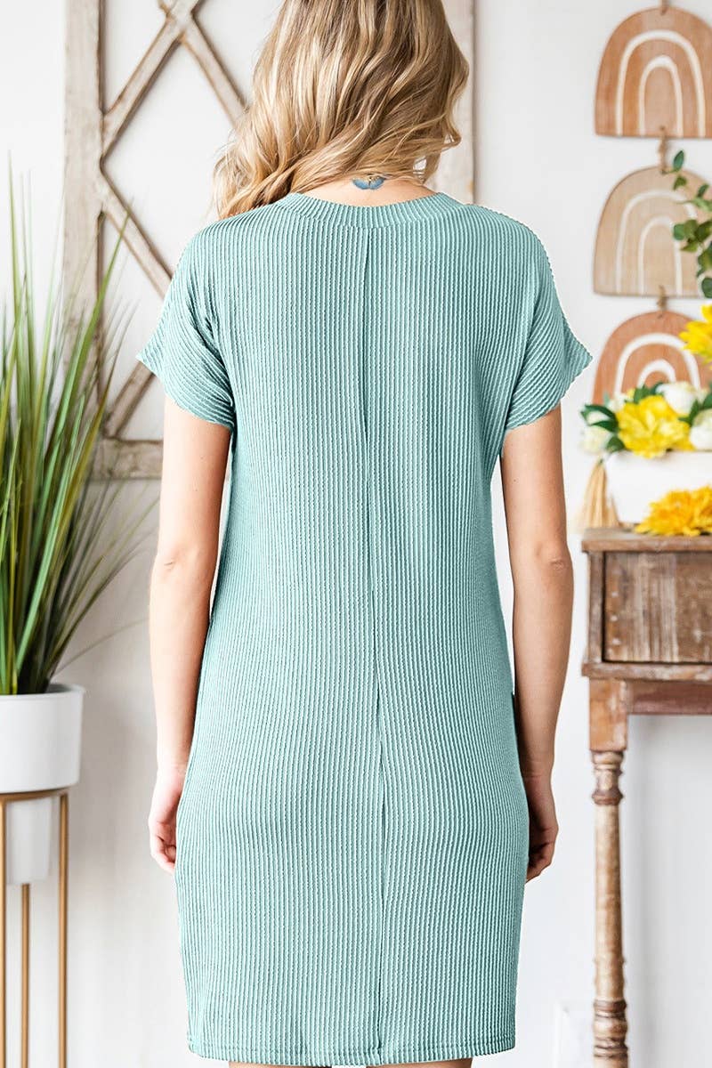 Ribbed T Shirt Dress in Green