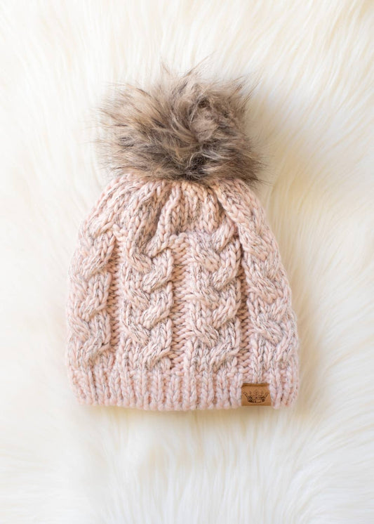 Cable Knit Pom Hat in Blush