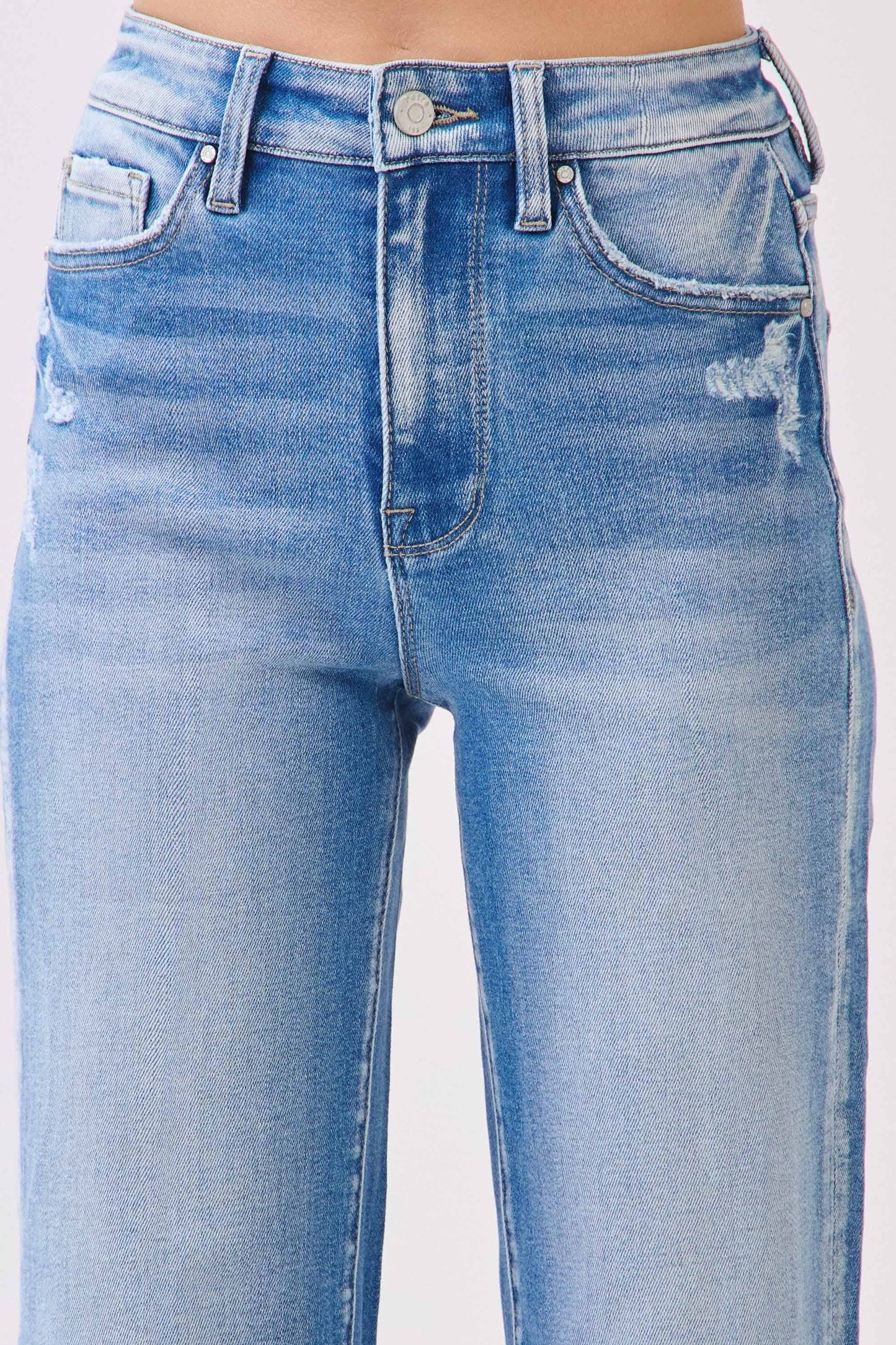 High Rise Wide Leg Denim w/ Destroyed Hem