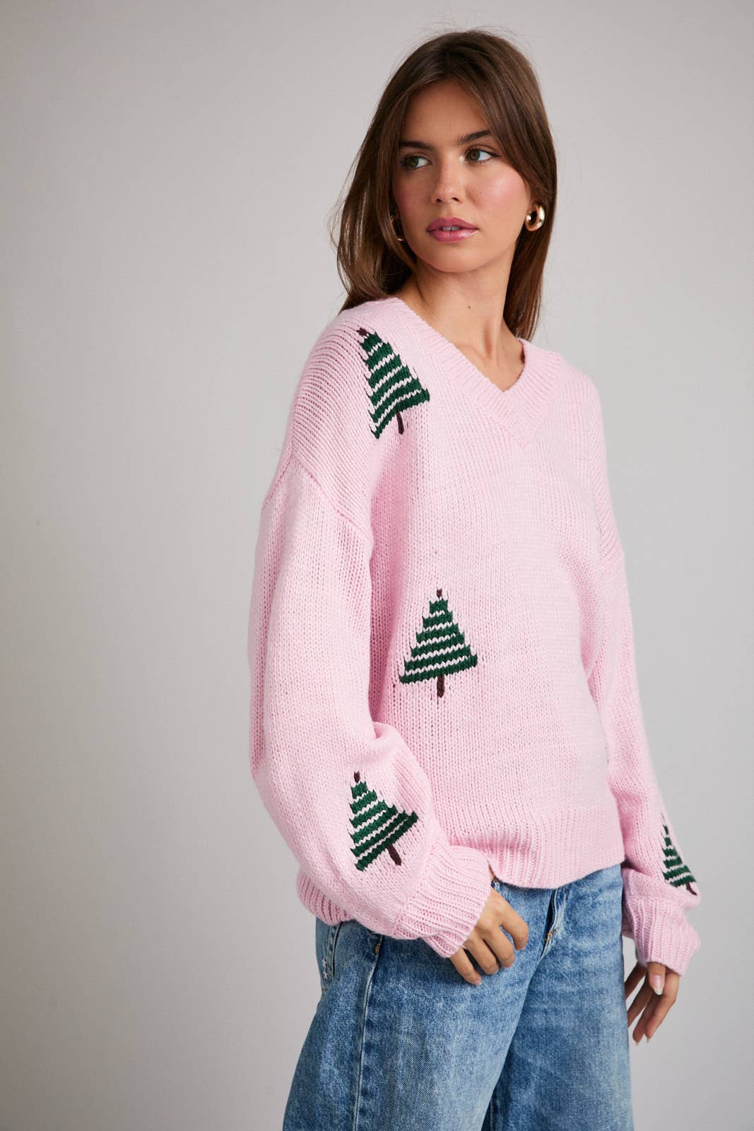 Chunky Christmas Tree Sweater in Pink