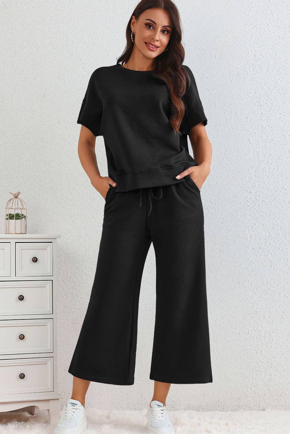 Loose Fit Textured Set in Black