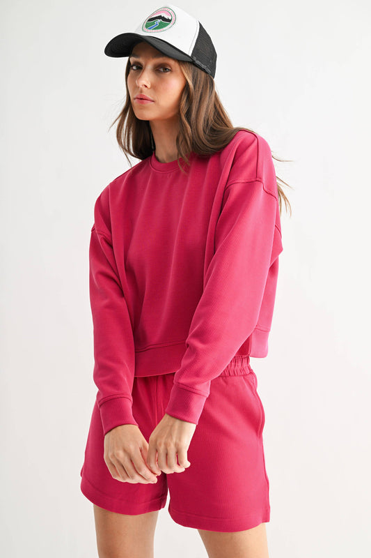 Mono B Luxe Ribbed 2-Piece Set in Plum Pink