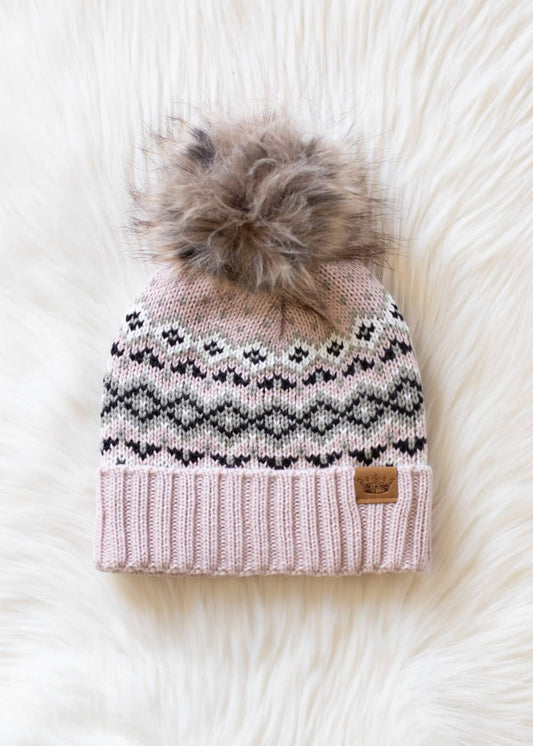 Blush, Sage, Black & White Patterned Pom Hat