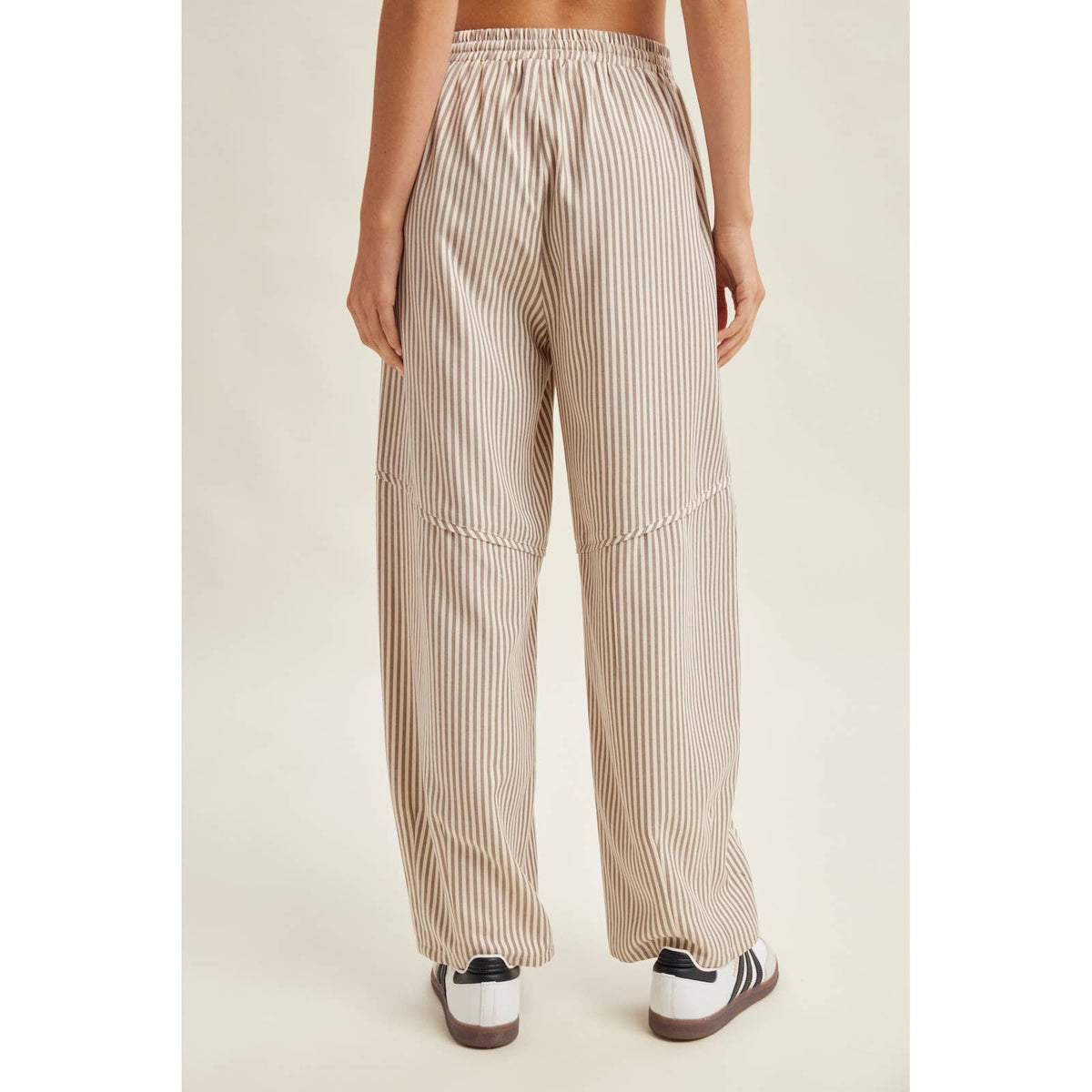 Striped Wide Leg Drawstring Pants in Cream/Brown