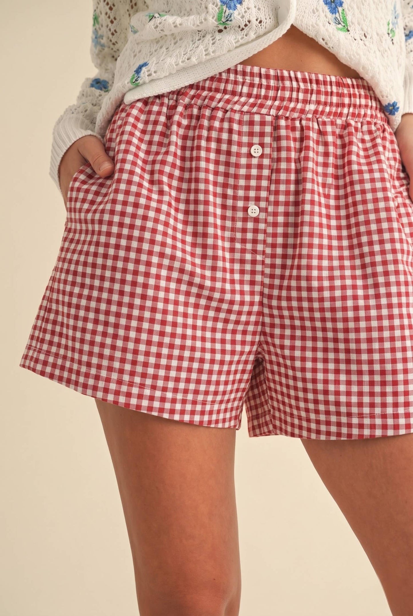 Gingham Boxer Shorts in Red
