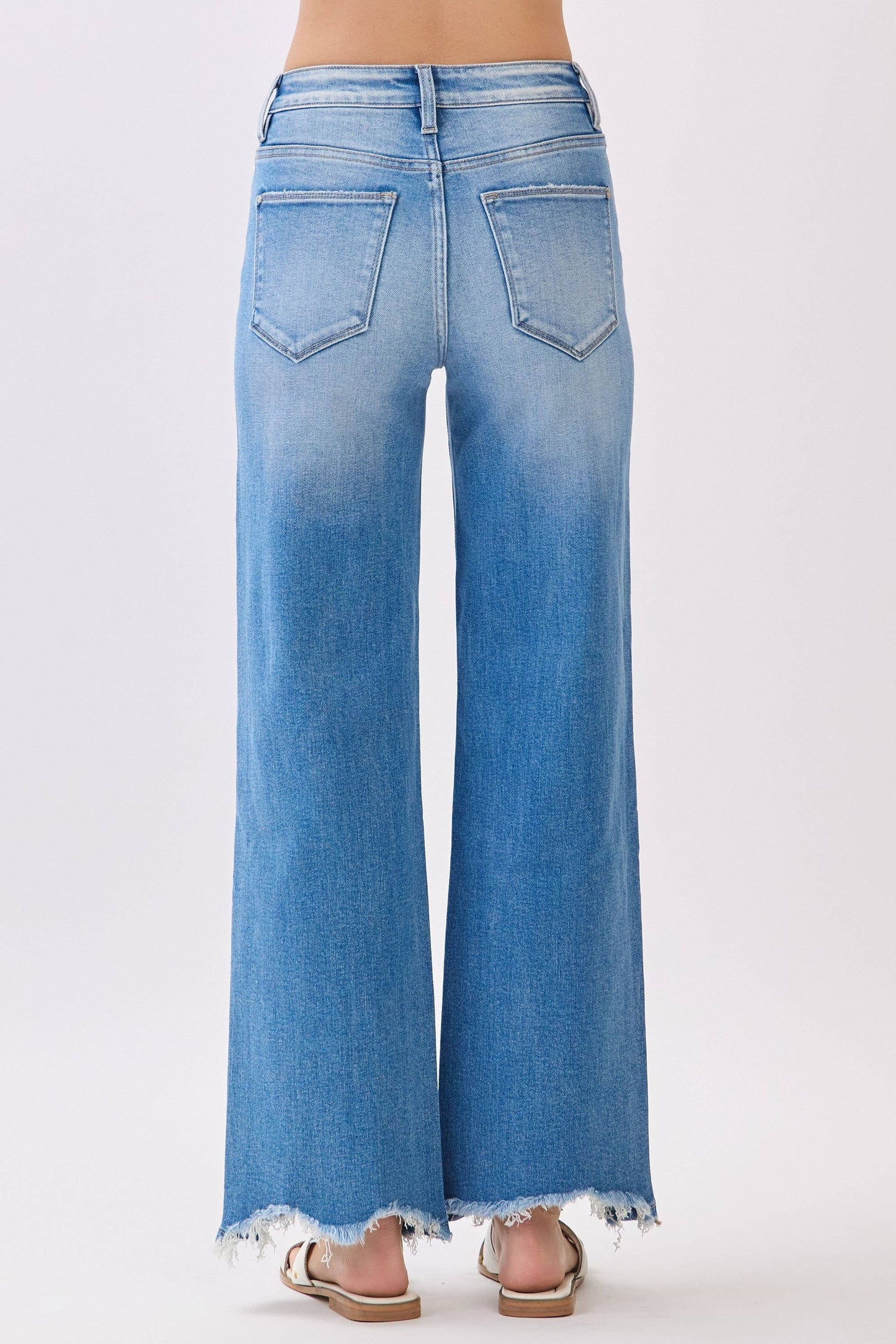High Rise Wide Leg Denim w/ Destroyed Hem