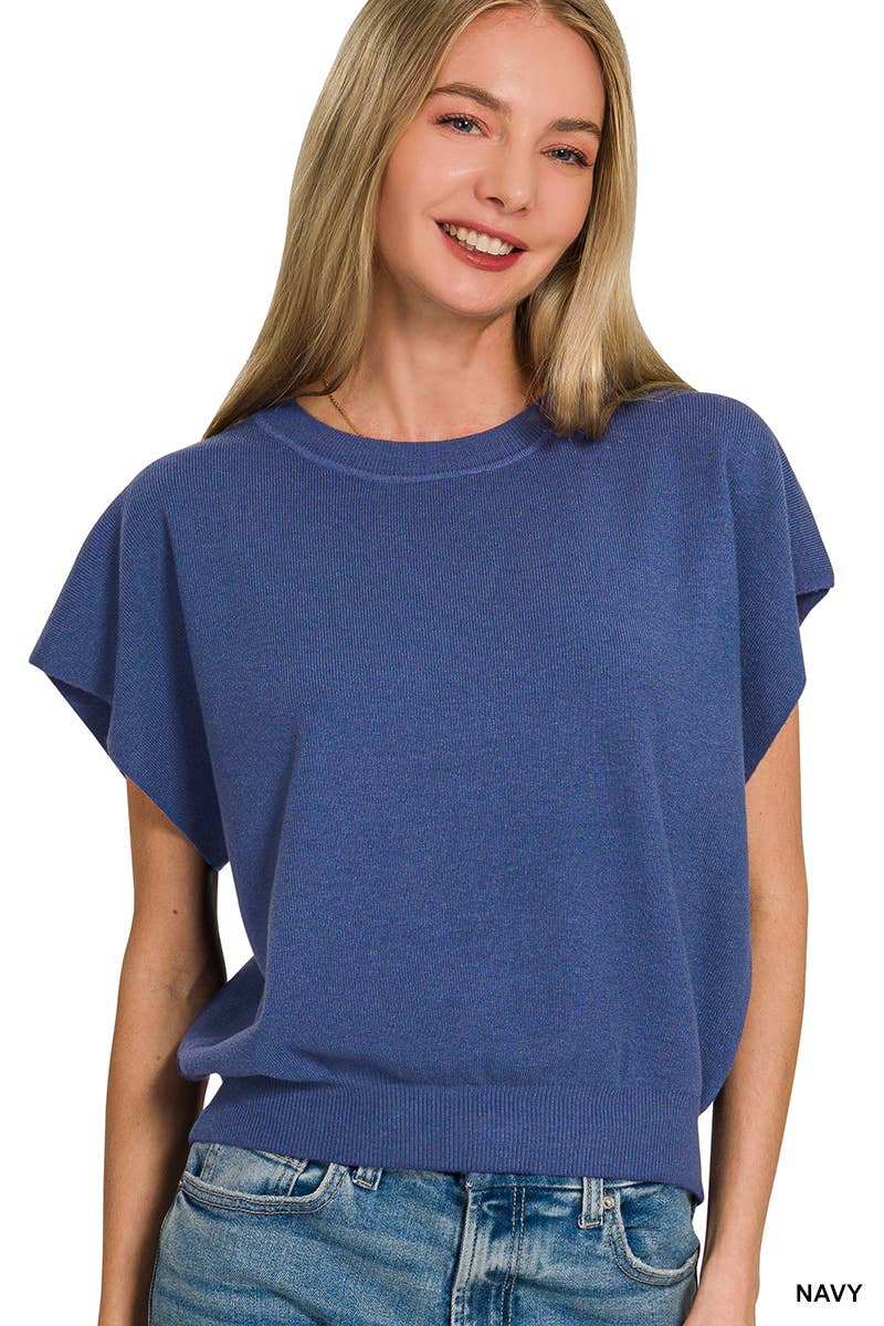 Dolman Sleeve Sweater Top in Navy