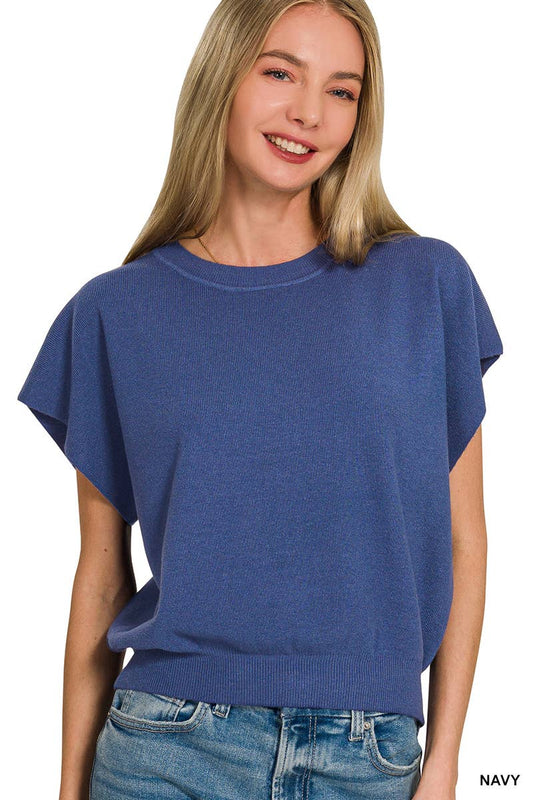 Dolman Sleeve Sweater Top in Navy