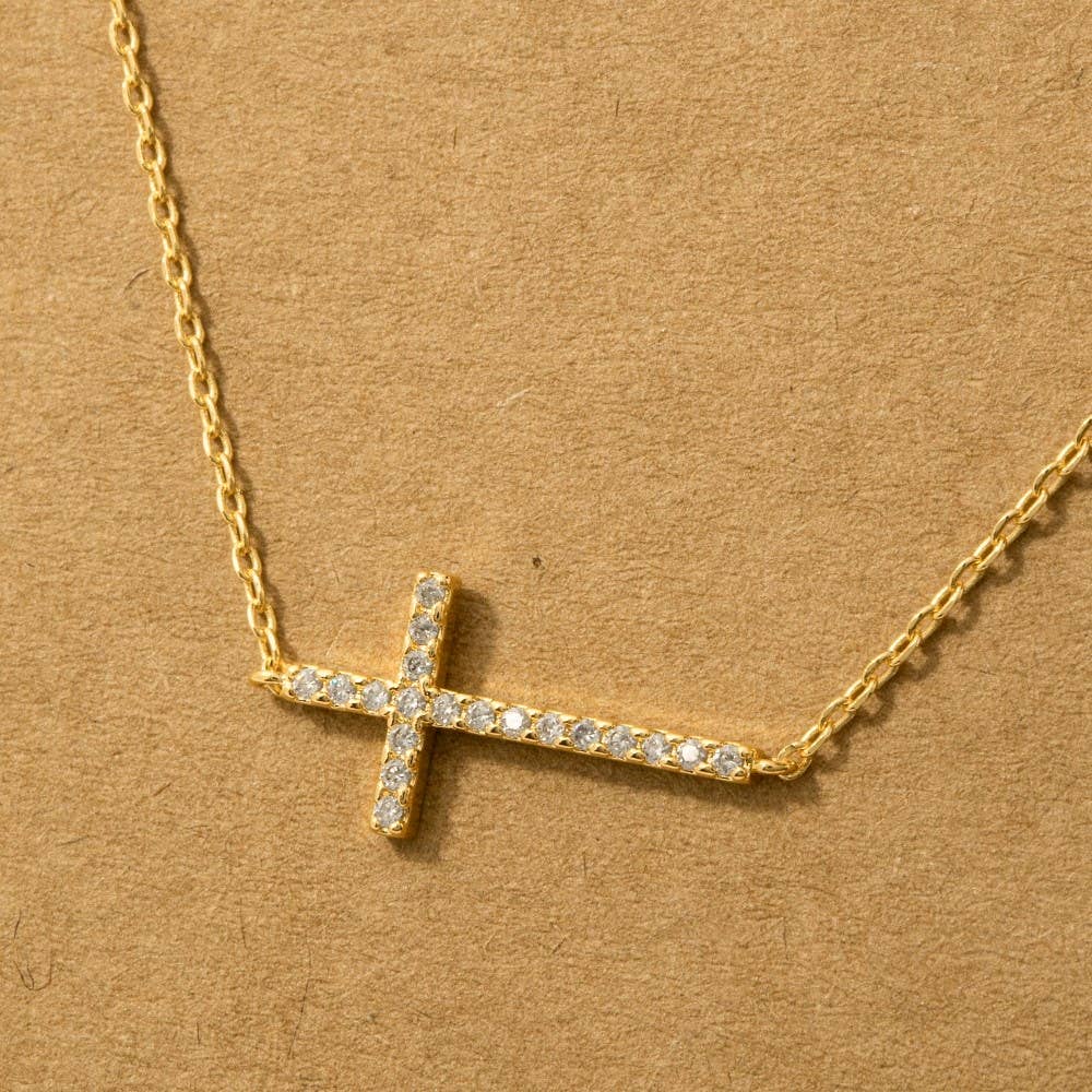 Side Cross Jewel Necklace in Gold