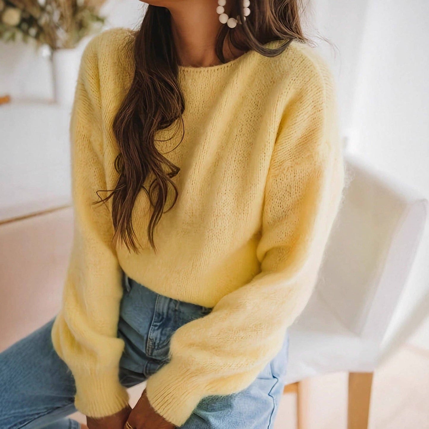 Solid Casual Sweater in Yellow