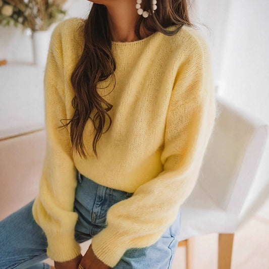 Solid Casual Sweater in Yellow