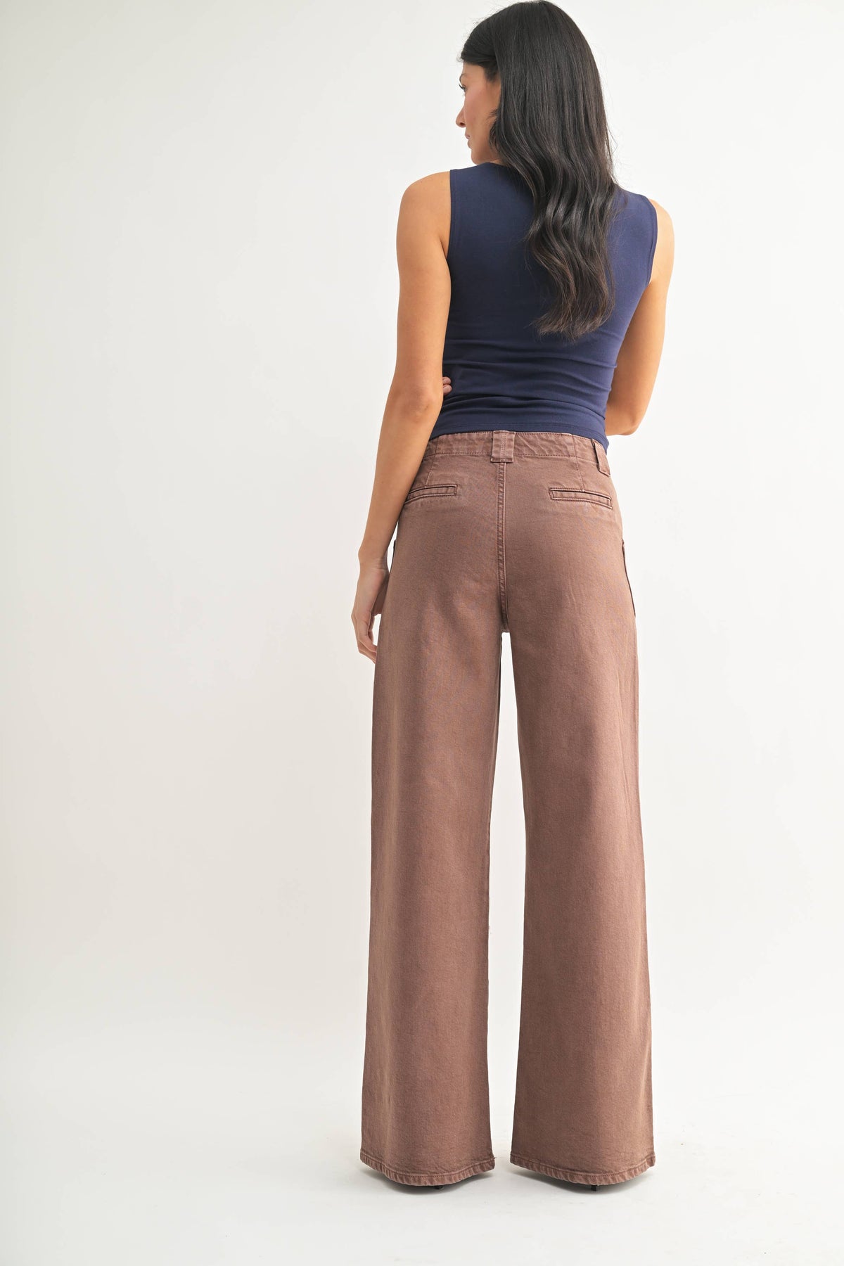 Patch Pocket Wide Leg Flare Denim in Brown
