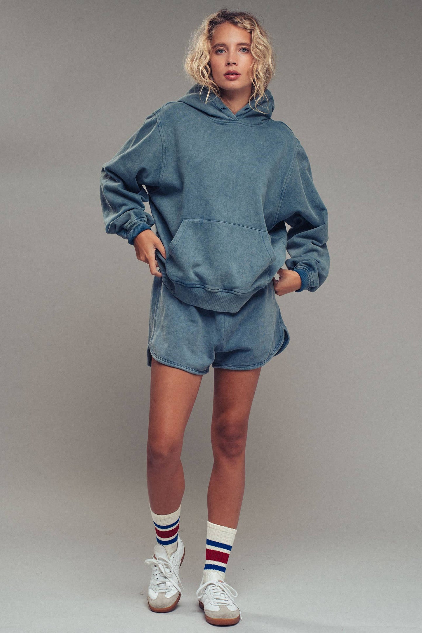 Vintage Wash Oversized Hoodie in Blue