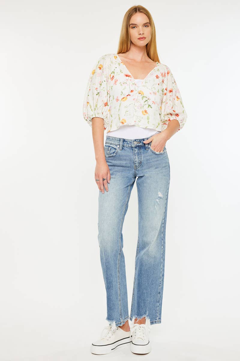 KanCan Mid Rise Straight Denim in Medium Wash