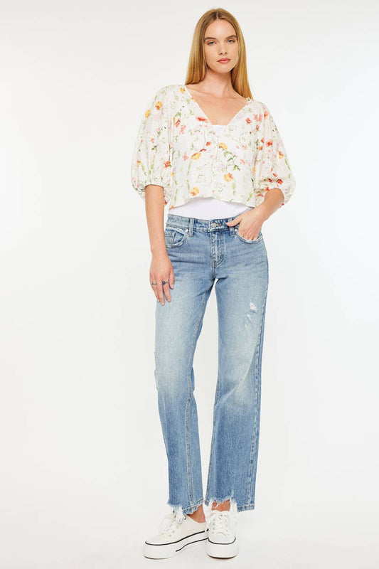 KanCan Mid Rise Straight Denim in Medium Wash