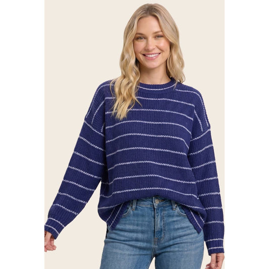 Striped Textured Sweater in Navy